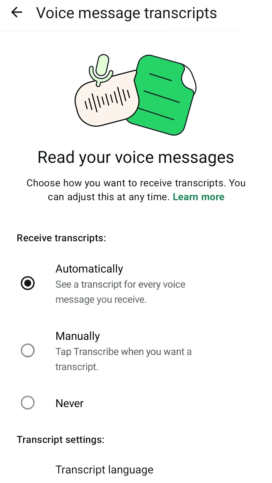 WhatsApp Voice Message Transcription in UI