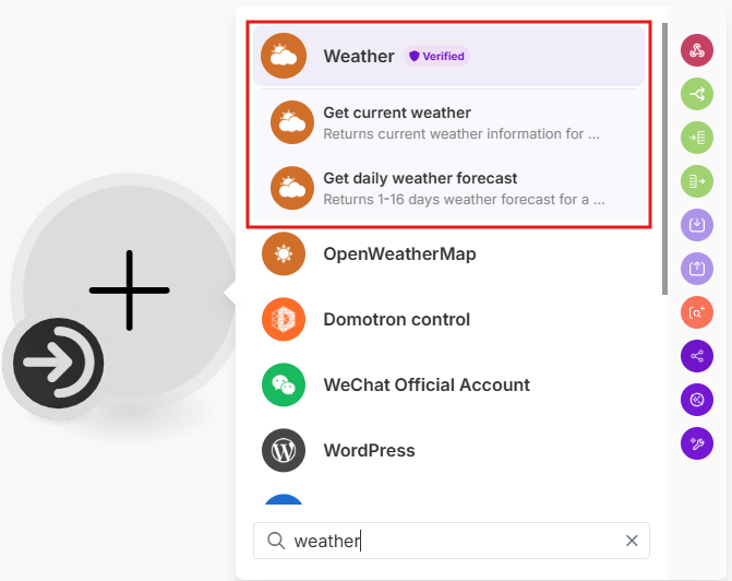 Изображение с заполненным модулем Weather