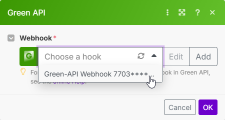 An image with a webhook selection from the drop-down list